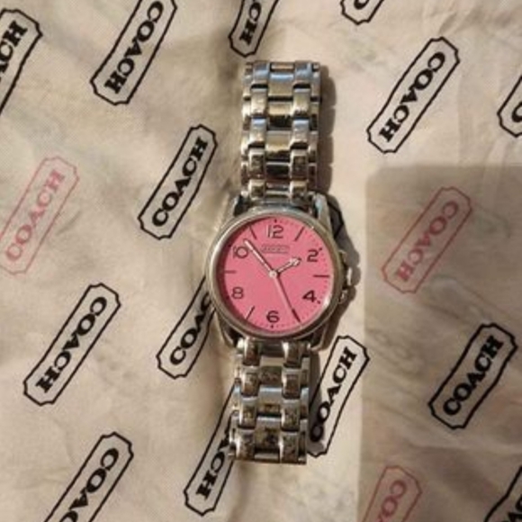 Authentic Coach Brand Pink and Silver Watch with matching purse scarf - Picture 2 of 2